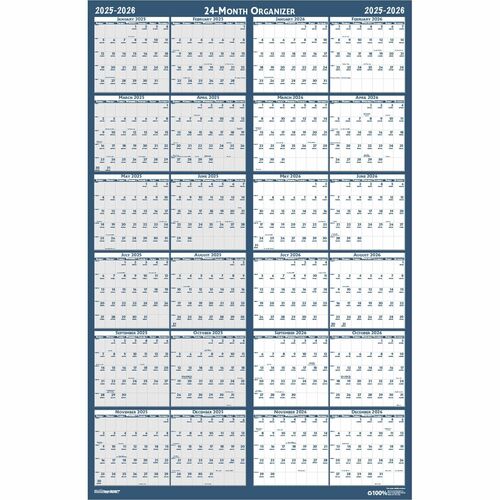 House of Doolittle 2 Year Wipe Off Classic Wall Calendar - Julian Dates - Yearly - 24 Month - January 2024 - December 2024 - 37" x 24" Sheet Size - Wire Bound - Blue - 6" Height - Laminated, Write on/Wipe off, Reversible - 1 Each