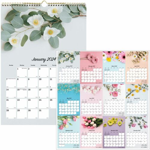 Blueline Romantic Floral Wall Calendar - Julian Dates - Monthly - 12 Month - January 2025 - December 2025 - 17" x 12" Sheet Size - Twin Wire - Floral - Paper, Metal - Reminder Section, Moon Phases, Holiday Listing, Reference Calendar, Unruled Daily Block,