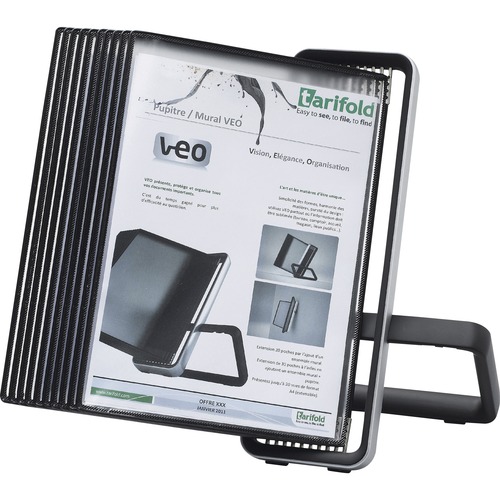 Tarifold VEO Desktop Display Unit, 10 Black Pockets - Desktop - 10 Pockets - Support Letter 8.50" x 11" , A4 8.27" x 11.69" Media - Wire-reinforced, Pivot, Magnetic - 1 Each