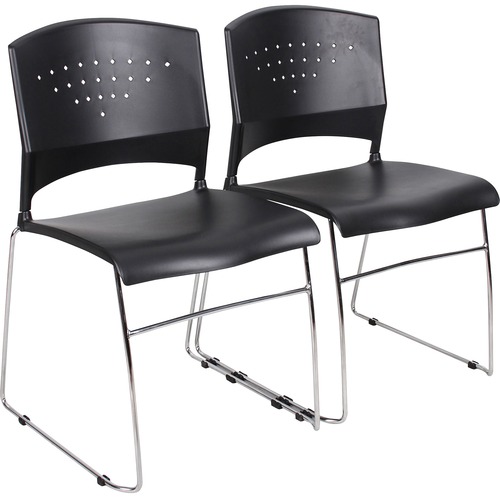 Boss Black Stack Chair With Chrome Frame 2 Pcs Pack - Black Polypropylene Seat - Black Polypropylene Back - Chrome Frame - Sled Base - 2 Pack