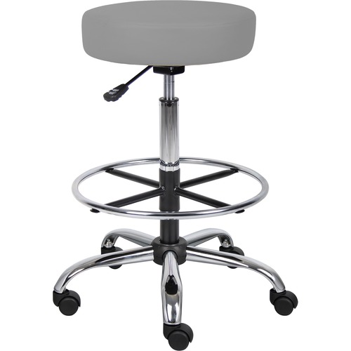 Boss Caressoft Medical/Drafting Stool - Gray Vinyl, Foam Seat - Chrome Frame - 5-star Base - 1 Each