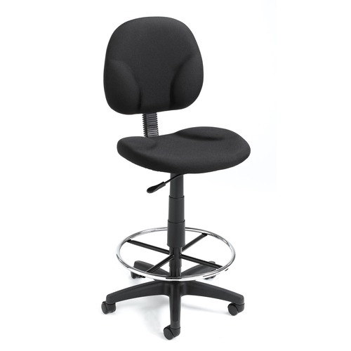 Boss Stand Up Fabric Drafting Stool with Foot Rest, Black - Black Crepe Fabric Seat - Black Crepe Fabric Back - 5-star Base - 1 Each