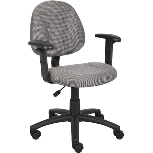 Boss Perfect Posture Deluxe Office Task Chair with Adjustable Arms, Grey - Gray Seat Color - Tweed Seat Material - Gray Back Color - Tweed Back Material - Black Frame Color - 5-star Base - Armrest - 1 Each