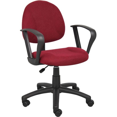 Boss Perfect Posture Deluxe Office Task Chair with Loop Arms, Burgundy - Burgundy Seat Color - Tweed Seat Material - Burgundy Back Color - Tweed Back Material - Black Frame Color - 5-star Base - Armrest - 1 Each