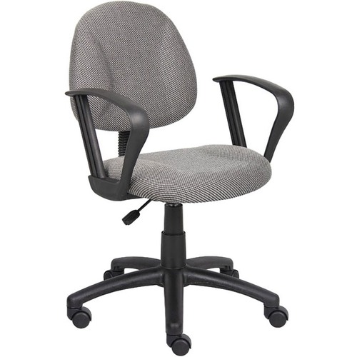 Boss Perfect Posture Deluxe Office Task Chair with Loop Arms, Grey - Gray Seat Color - Tweed Seat Material - Gray Back Color - Tweed Back Material - Black Frame Color - 5-star Base - Armrest - 1 Each