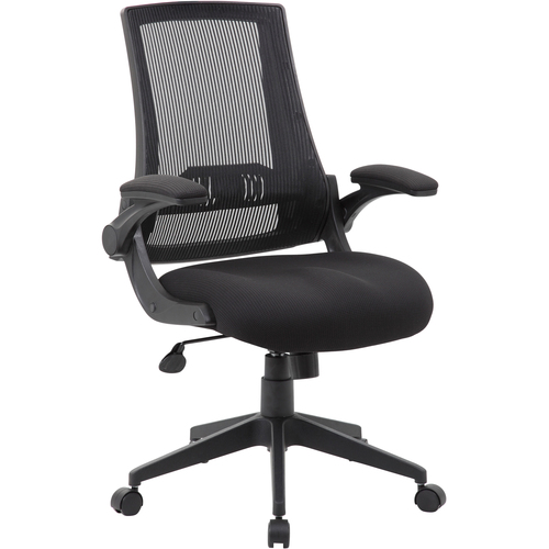 Boss Mesh Back, Flip Arm Task Chair - Black Seat - Black Back - Black Frame - 5-star Base - 1 Each