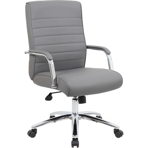 Boss Modern Executive Conference Chair-Ribbed Grey - Vinyl Seat - Vinyl Back - Chrome Frame - 5-star Base - Ribbed Gray - 20" Seat Width x 18.50" Seat