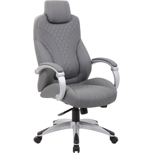 Boss Hinged Arm Executive Chair With Synchro-Tilt, Grey - Gray Vinyl Seat - Gray Vinyl Back - Silver Frame - 5-star Base - Armrest - 1 Each