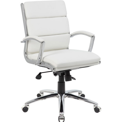 Boss CaressoftPlus™ Executive Mid-Back Chair - White Vinyl Seat - White Vinyl Back - Chrome Frame - Mid Back - 5-star Base - Armrest - 1 Each