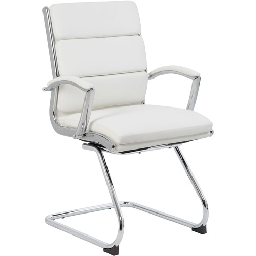 Boss Executive CaressoftPlus Chair with Metal Chrome Finish - Guest Chair - White Vinyl Seat - White Vinyl Back - Chrome Frame - Mid Back - Cantilever Base - 1 Each