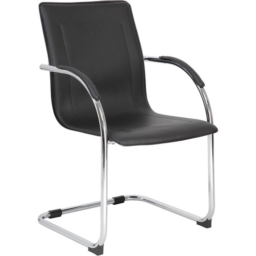 Boss Chrome Frame Black Vinyl Side Chair, 2pcs Per Pack - Black Vinyl Seat - Black Vinyl Back - Chrome Polywood Frame - Mid Back - Cantilever Base - 2 / Pack