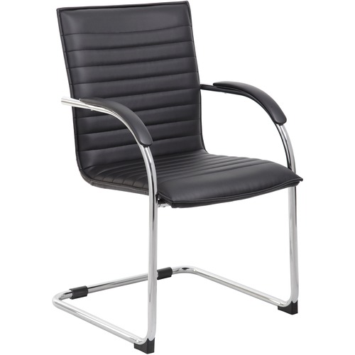 Boss Chrome Frame, Black Vinyl Side Chair, 2 pack - Black Vinyl Seat - Black Vinyl Back - Chrome Polywood Frame - Cantilever Base - 20" Seat Width x 1