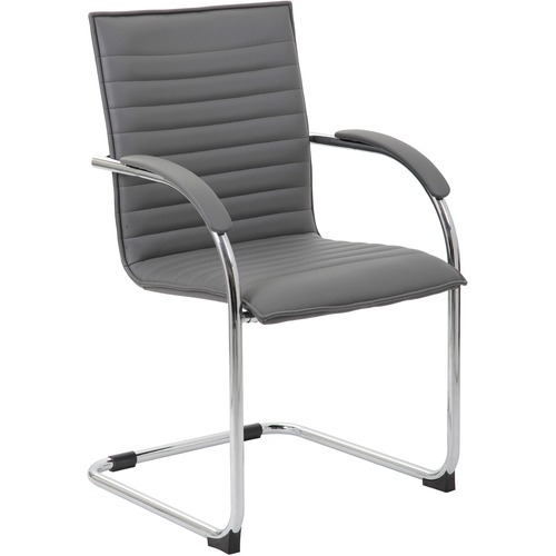 Boss Chrome Frame Vinyl Side Chairs - Gray Vinyl Seat - Gray Vinyl Back - Chrome Polywood Frame - Mid Back - Cantilever Base - 2 / Pack