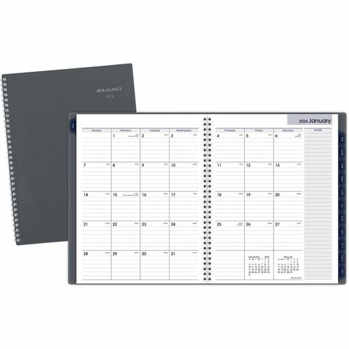 At-A-Glance DayMinder Planner - Large Size - Julian Dates - Monthly - 12 Month - January 2024 - December 2024 - 1 Month Double Page Layout - Twin Wire - Gray - 11" Height x 8.5" Width - Tabbed, Metric Conversion, Reference Calendar, Contact Sheet, Notes A