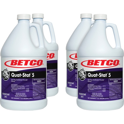 Betco Quat-Stat 5 Disinfectant Gallon - Concentrate - 128 fl oz (4 quart) - Lavender Scent - 4 / Carton - Deodorize - Purple