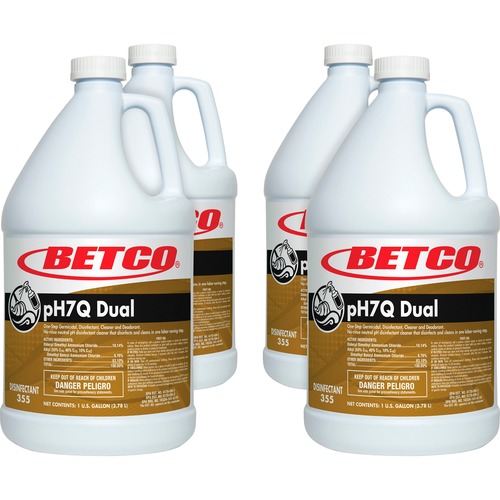 Betco pH7Q Dual Disinfectant Cleaner - Concentrate Liquid - 128 fl oz (4 quart) - Pleasant Lemon Scent - 4 / Carton - Light Amber