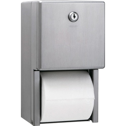 Bobrick Washroom 2-roll Steel Bath Tissue Dispenser - Roll - 2 x Roll - Stainless Steel, Satin - Heavy Duty, Anti-theft, Lockable