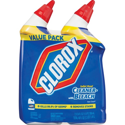 Clorox Toilet Bowl Cleaner with Bleach 2-Pack - Gel - 24 fl oz (0.8 quart) - Rain Clean Scent - 12 / Carton - Blue