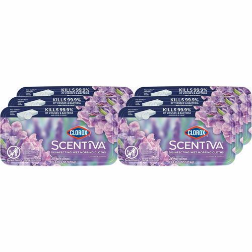 Clorox Scentiva Disinfecting Wet Mopping Cloth Refills - Lavender & Jasmine - 5.9" Width x 11.4" Length - 24 Per Pack - 6 / Carton
