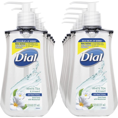 Dial White Tea Antibacterial Hand Soap - 7.5 fl oz (221.8 mL) - Pump Bottle Dispenser - Kill Germs - Hand, Skin - Clear - 12 / Carton