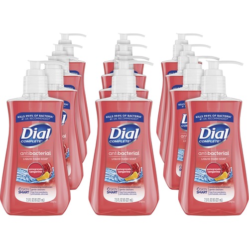 Dial Antibacterial Liquid Hand Soap - Pomegranate & Tangerine Scent - 7.5 fl oz (221.8 mL) - Kill Germs - Hand, Skin - Red - Residue-free - 12 / Carton