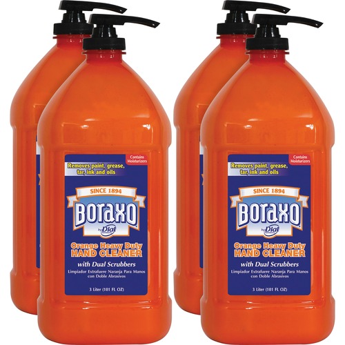 Boraxo Orange Heavy-duty Hand Cleaner - 101.4 fl oz (3 L) - Pump Bottle Dispenser - Grease Remover, Grime Remover, Ink Remover, Tar Remover, Paint Remover - Hand, Skin - Moisturizing - Orange - Heavy Duty - 4 / Carton