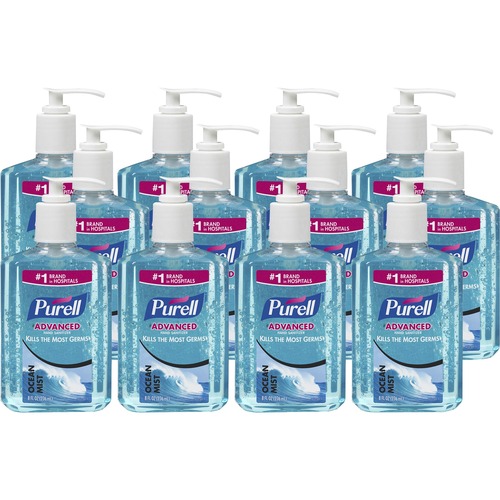 PURELL® Sanitizing Gel - Ocean Mist Scent - 8 fl oz (236.6 mL) - Pump Bottle Dispenser - Kill Germs - Hand - Blue - 12 / Carton