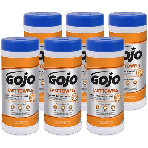 Gojo® Fast Towels Hand/Surface Cleaner - Towel - 25 / Canister - 150 / Carton - White