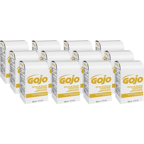 Gojo® Gold & Klean Antimicrobial Lotion Soap - Fresh ScentFor - 27.1 fl oz (800 mL) - Dirt Remover, Bacteria Remover, Kill Germs - Antibacterial - Leak Proof, Non-clog, Bio-based - 12 / Carton