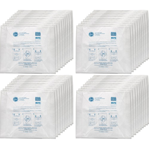 Hoover HushTone HEPA Vacuum Bags - 40 / Carton - Type CC1 - Disposable, Dust Proof - White