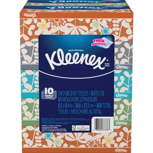 Kleenex Tissues Flat Box Bundle - 2 Ply - 8.20" x 8.40" - White - Soft, Strong, Absorbent - For Face - 85 Per Box - 40 / Carton
