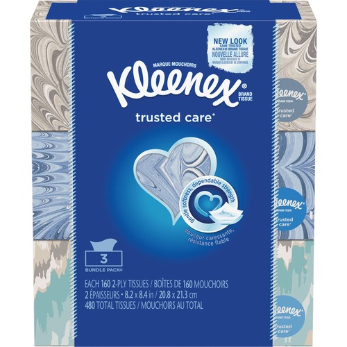 Kleenex Tissues Flat Box 3-pack - 2 Ply - 8.40" x 8.20" - White - Absorbent, Soft, Durable, Strong - For School, Restaurant, Dental Clinic, Office - 1