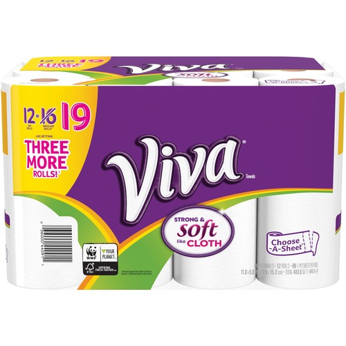 Viva Paper Towels - 1 Ply - 11" x 6" - 88 Sheets/Roll - White - Soft, Durable, Strong, Absorbent - 24 / Carton