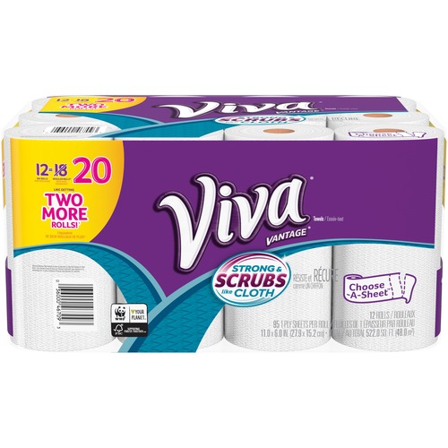 Viva Vantage Choose-a-sheet Towels - 1 Ply - 11" x 6" - 95 Sheets/Roll - White - Durable, Strong, Absorbent - For Multipurpose - 24 / Carton