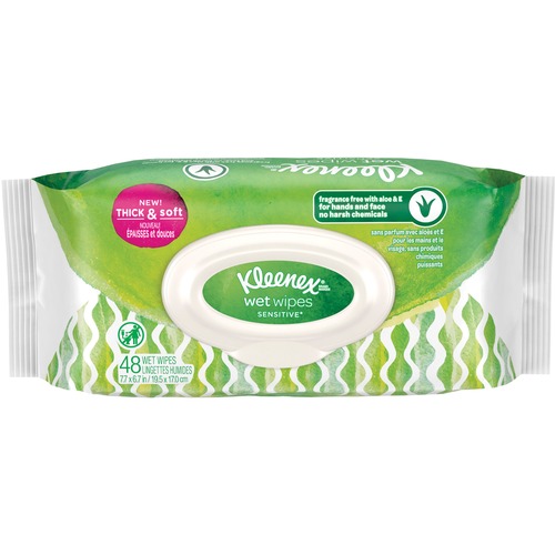 Kleenex Sensitive Wet Wipes - 7.70" x 6.70" - White - Fragrance-free, Alcohol-free, Paraben-free, Phthalate-free, Sulfate-free, Strong, Soft - For Ski