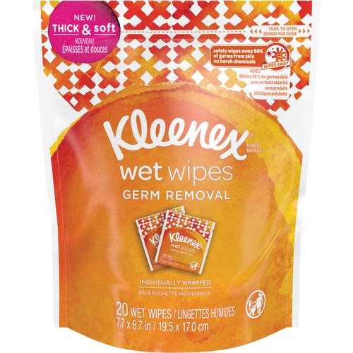 Kleenex Germ Removal Wrapped Wipes - 7.70" x 6.70" - White - Strong, Soft, Individually Wrapped, Alcohol-free, Paraben-free, Phthalate-free, Sulfate-f