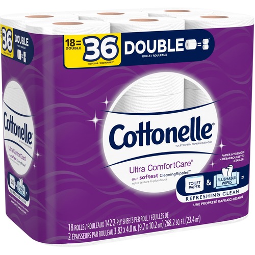 Cottonelle Ultra ComfortCare Toilet Paper - Double Rolls - 2 Ply - 142 Sheets/Roll - White - Sewer-safe, Septic Safe, Flushable, Absorbent - For Home,
