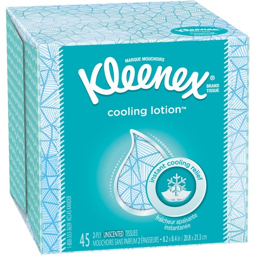 Kleenex Cooling Lotion Tissues - 3 Ply - 8.20" x 8.40" - White - Unscented, Absorbent - For Home, Office, School - 45 Per Box - 1 Box