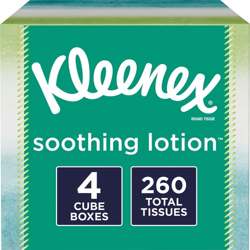 Kleenex Soothing Lotion Tissues - 3 Ply - 8.20" x 8.40" - White - Soft - For Home, Office, School - 65 Per Box - 4 / Pack