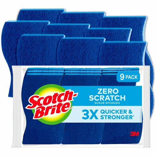 Scotch-Brite Non-Scratch Scrub Sponges - 0.8" Height x 4.3" Width x 2.8" Depth - 9/Pack - Cellulose - Blue