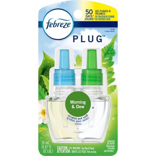 Febreze Plug Morning & Dew Refills - Oil - 0.9 fl oz (0 quart) - Morning Dew Scent - 6 / Carton - Long Lasting, Odor Neutralizer