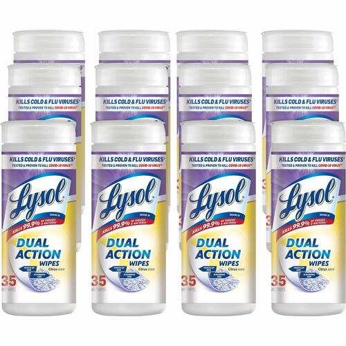 Lysol Dual Action Wipes - For Multi Surface - Citrus Scent - 35 / Canister - 12 / Carton - White/Purple