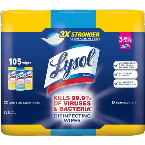 Lysol Disinfecting Wipes Pack - Wipe - Lemon Lime Blossom, Ocean Fresh Scent - 35 / Canister - 12 / Carton - White
