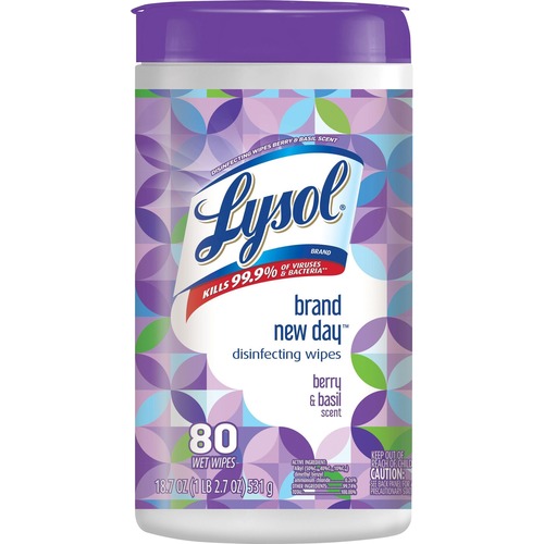 Lysol Beginnings Disinfect Wipes - Wipe - Berry & Basil Scent - 80 / Canister - 480 / Carton - White