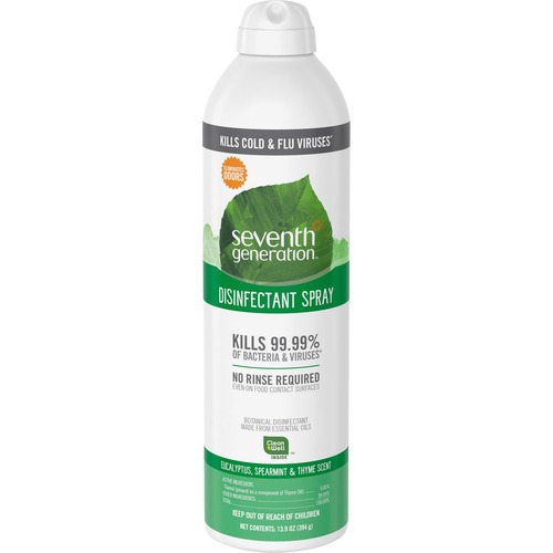 Seventh Generation Disinfectant Cleaner - For Day Care - 13.9 fl oz (0.4 quart) - Eucalyptus Spearmint & Thyme Scent - 8 / Carton - Non-flammable, Rinse-free, Antibacterial, Disinfectant - Clear