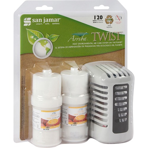San Jamar Twist Air Care Dispenser Kit - 60 Day(s) Refill Life - 44883.12 gal Coverage - 6 / Carton - White