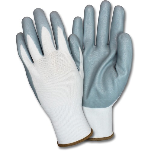 Safety Zone Nitrile Coated Knit Gloves - Nitrile Coating - Small Size - Gray, White - Knitted, Durable, Flexible, Comfortable, Breathable - For Industrial - 1 Dozen