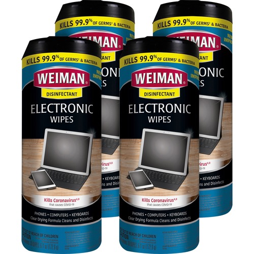Weiman Products e-Tronic Wipes - For Multipurpose - Streak-free, Pre-moistened, Ammonia-free, Lint-free, Anti-static, Quick Drying - 30 / Can - 4 / Ca