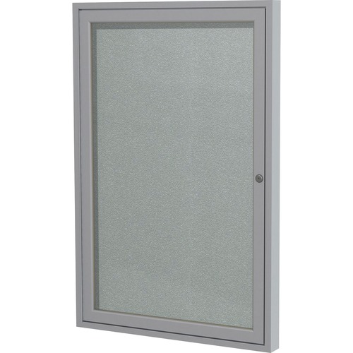 Ghent 1 Door Enclosed Vinyl Bulletin Board with Satin Frame - 36" Height x 24" Width - Silver Vinyl Surface - Locking Door, Tackable, Water Resistant, Weather Resistant, Self-healing, Tamper Proof - Satin Aluminum Frame - 1 Each - TAA Compliant