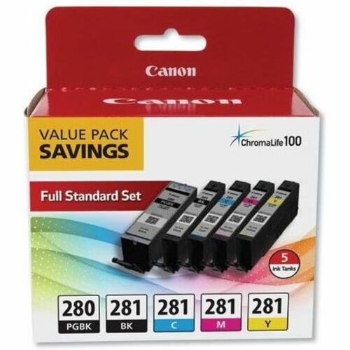 Canon PGI-280/CLI-281 Original Inkjet Ink Cartridge - Value Pack - Pigment Black, Black, Cyan, Yellow, Magenta - 5 / Pack - Inkjet - 5 / Pack